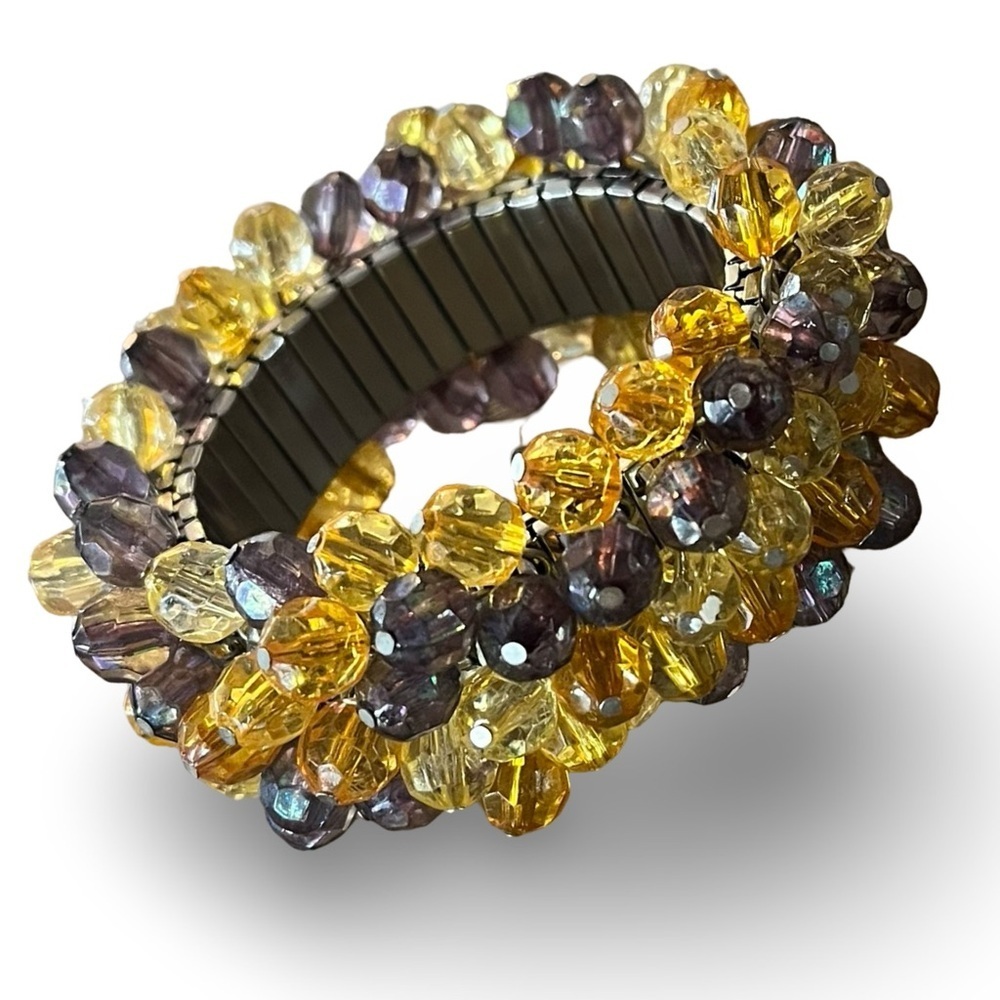 Vintage Cha Cha Glass Bead Yellow and Purple Expansion Bracelet